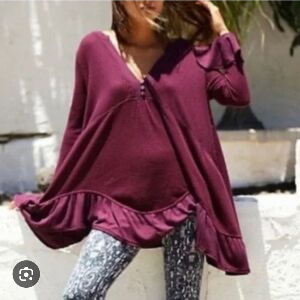 Free People Olivia Flare-Sleeve Waffle Knit Tunic